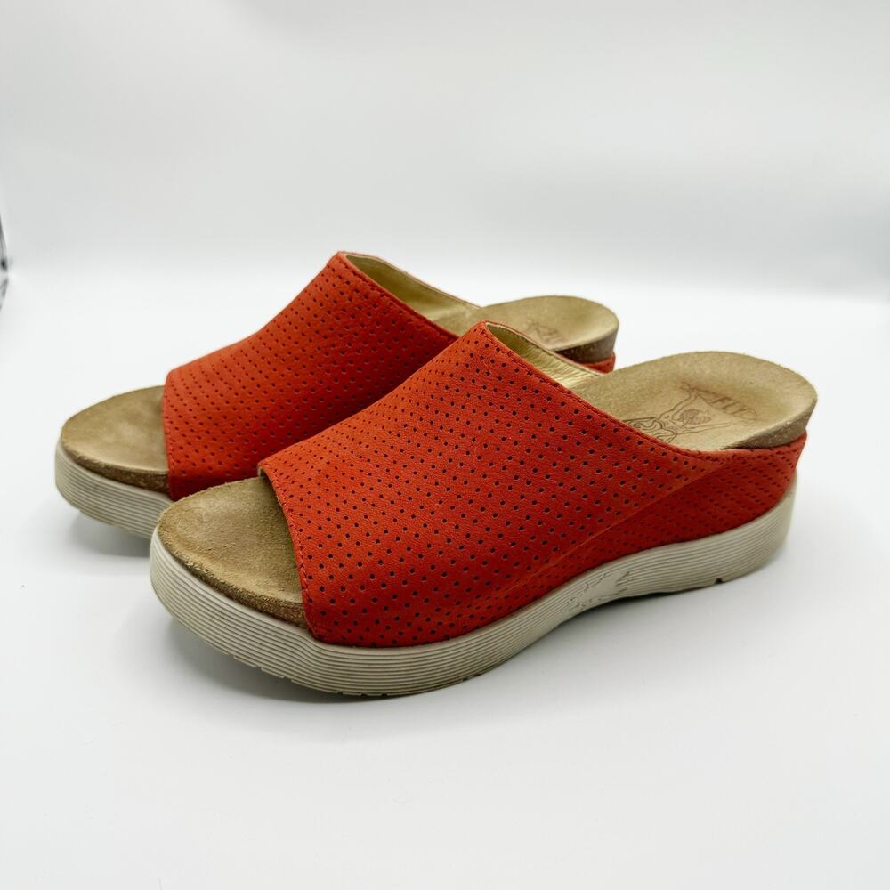 Fly London Wigg Slide On Mules Sandals Size 38 US 8 Orange Suede